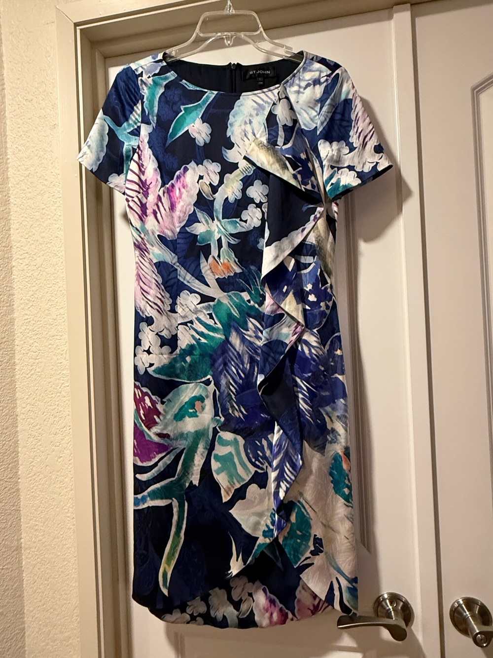 St. John Floral Ruffle Sheath Dress - Size 2
